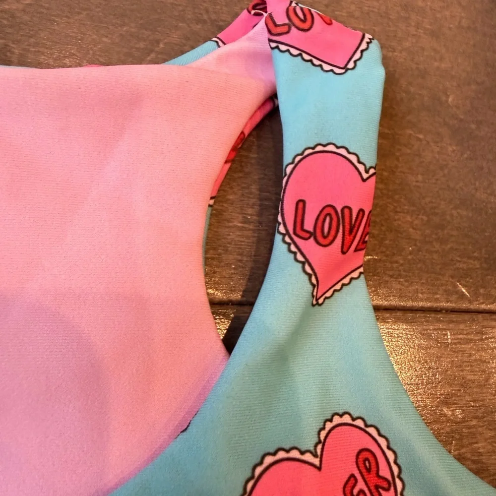 Designer Pink & Turquoise Heart Leopard Cutout Swimsuit